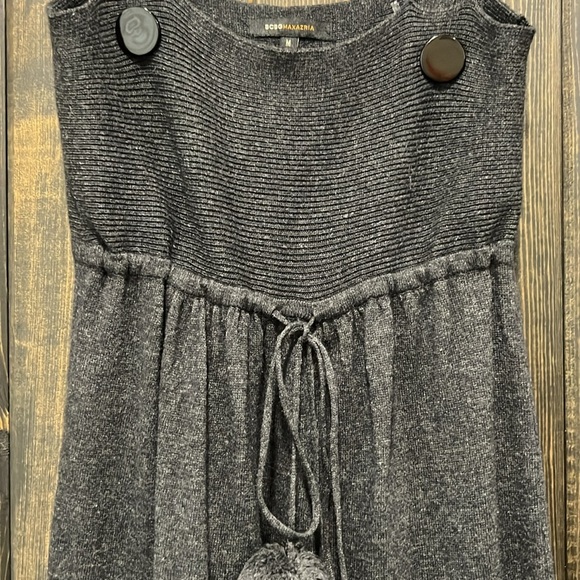 Vintage BCBGMaxAzria Babydoll Sweater Dress M Wool Grey Boho Pom Poms Y2K 90's - Picture 4 of 11